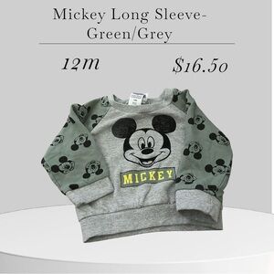 Disney Mickey Mouse Green and Gray Sweater